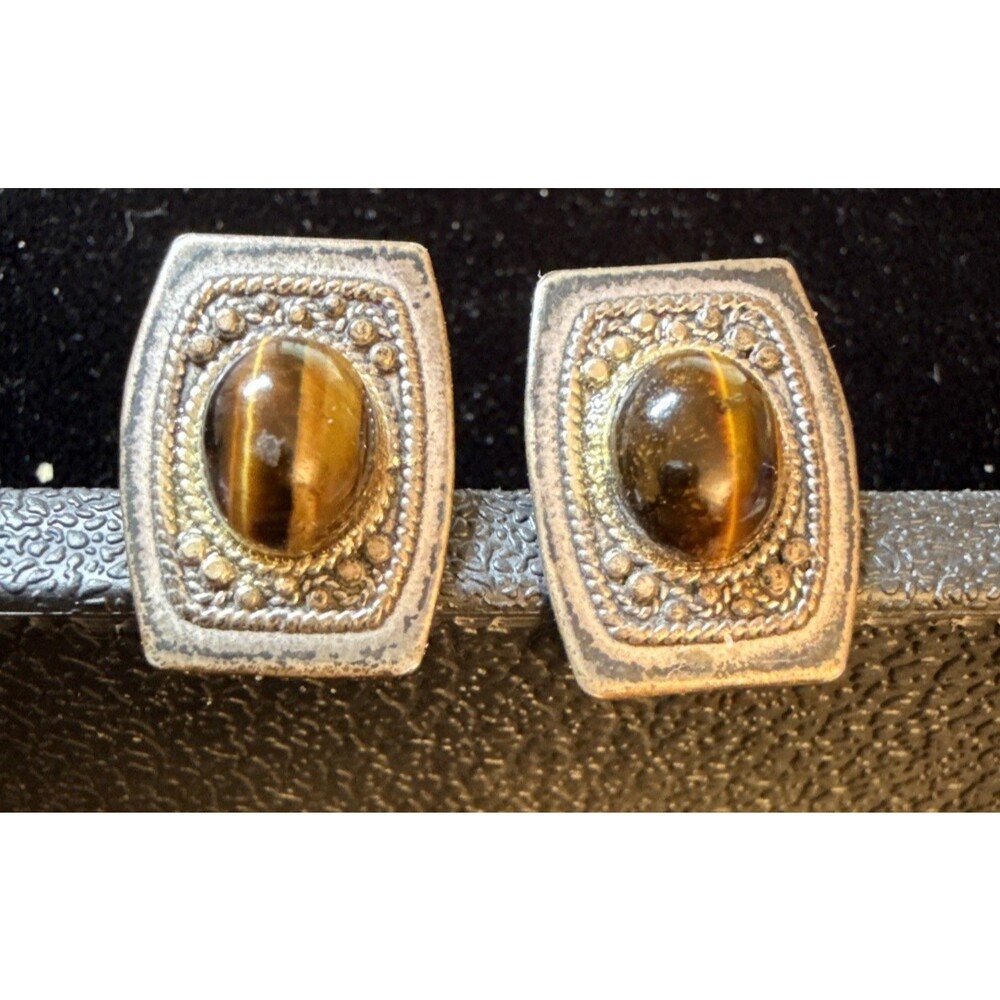 Vintage Sterling Silver .925 Tiger Eye Gemstones  Cufflinks 10gr